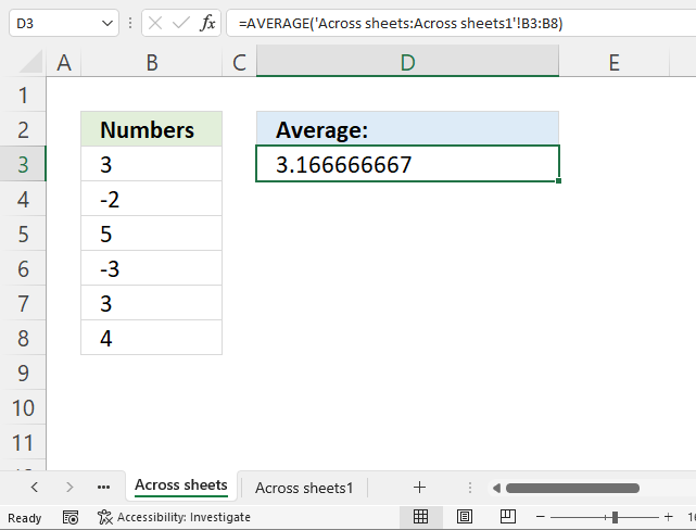 Average function across worksheets 1