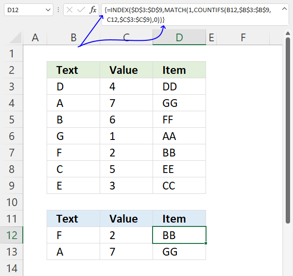 Match two columns array formula