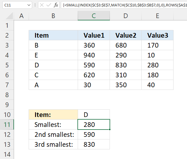 SMALL function INDEX MATCH 1