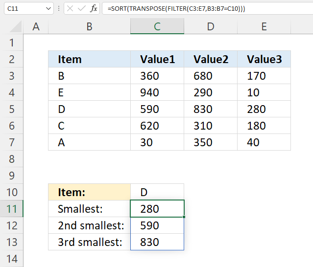 SMALL function INDEX MATCH Excel 365