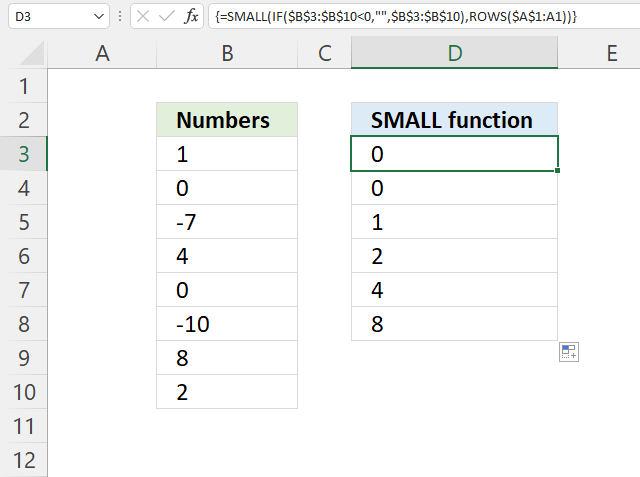 SMALL function ignore negative numbers