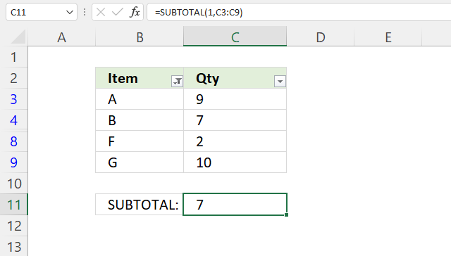 SUBTOTAL function average based on filtered values