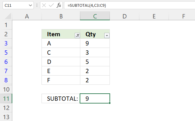 SUBTOTAL function largest number based on filtered values