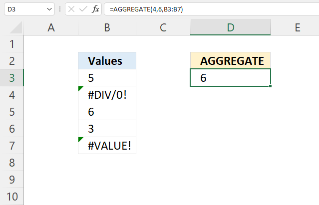 AGGREGATE function max value ignoring error values