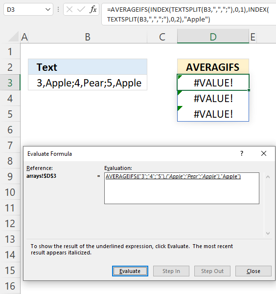 AVERAGEIFS function TEXTSPLIT function1