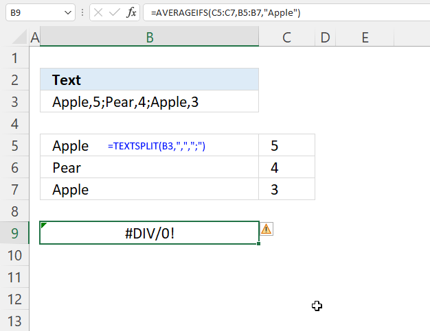 AVERAGEIFS function TEXTSPLIT function2