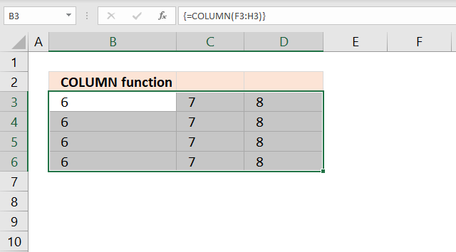 COLUMN function cell range