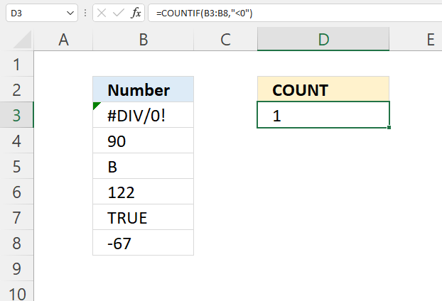 COUNT function count negative numbers
