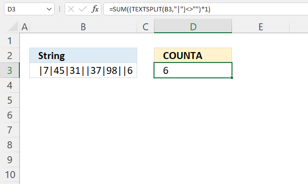COUNTA function textsplit function