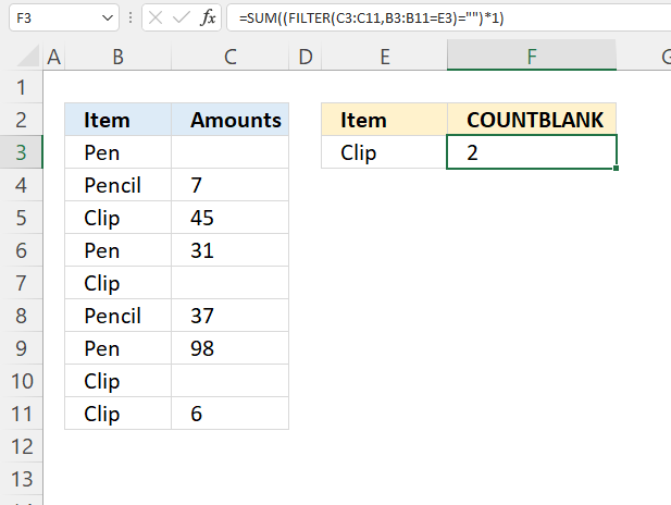 COUNTBLANK function condition