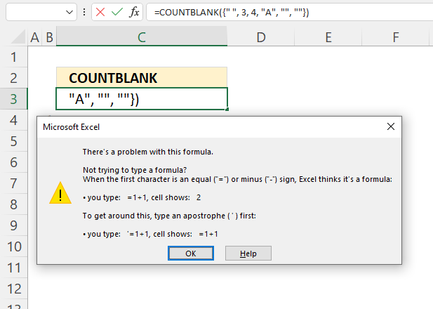 COUNTBLANK function example