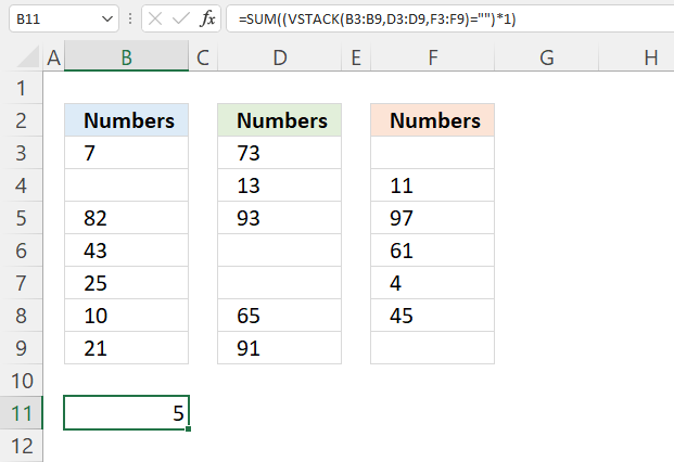 COUNTBLANK function multiple cell ranges