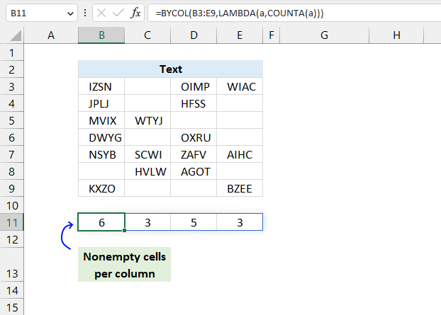 Count nonempty cells per column1