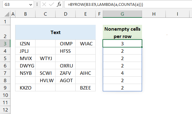 Count nonempty cells per row