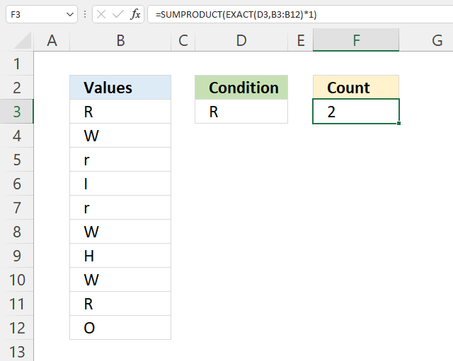 EXACT function Count cells case sensitive