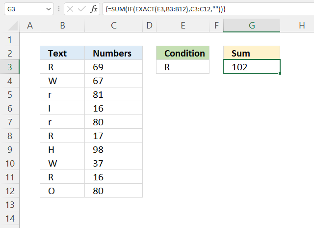 EXACT function SUM