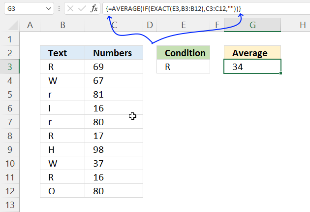 <span class='notranslate'>EXACT</span> function average array formula 1