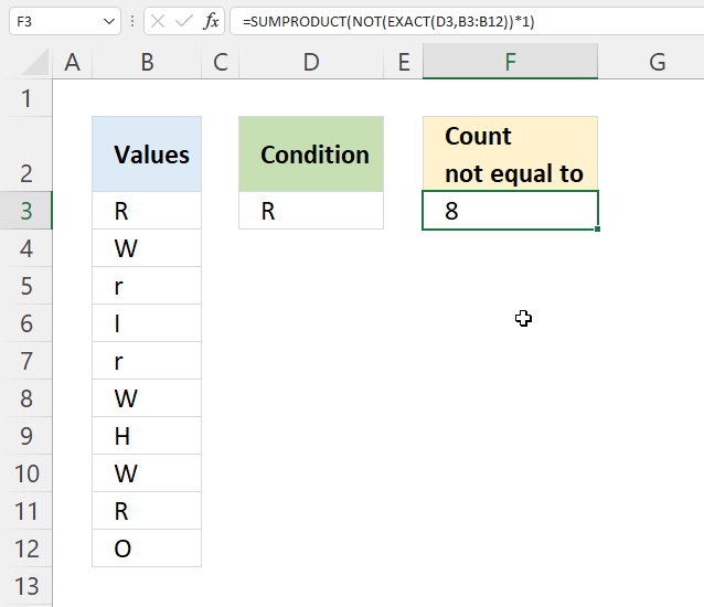 EXACT function not equal to