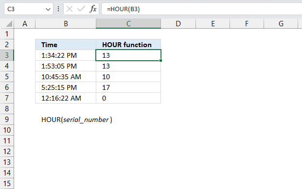 HOUR function example2