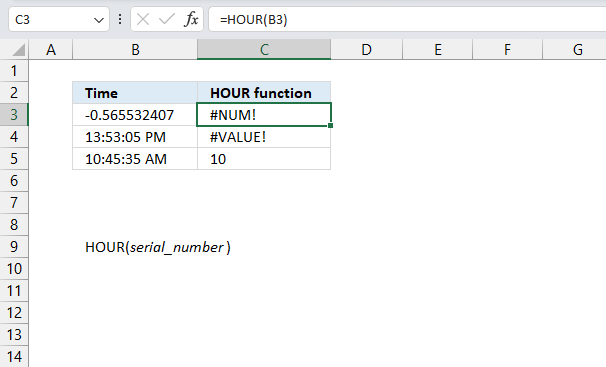 HOUR function not working