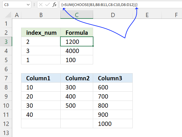How to use the CHOOSE fucntion array formula 1