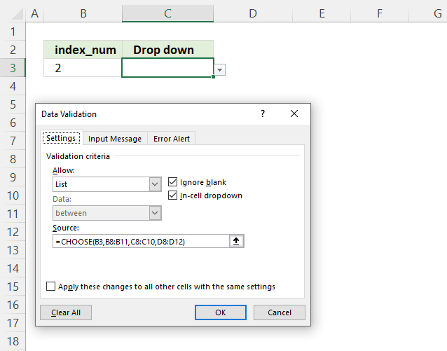 How to use the CHOOSE function drop down list2