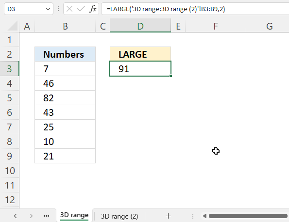 How to use the LARGE function 3d cell range