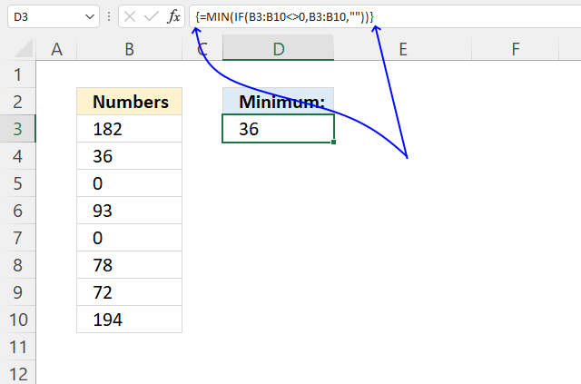 How to use the MIN function array formula