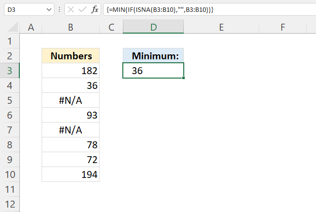 How to use the MIN function ignore NA