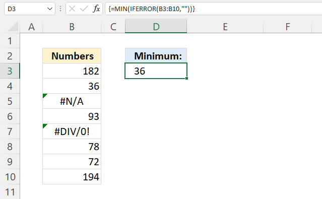 How to use the MIN function ignore errors