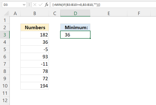 How to use the MIN function ignore negative numbers