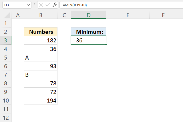 How to use the MIN function ignore text