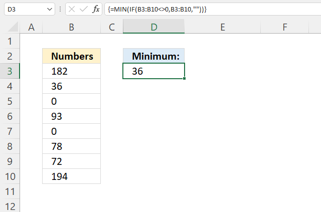 How to use the MIN function ignore zeros