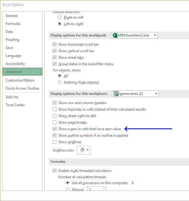 How to use the MIN function returns zero3 1