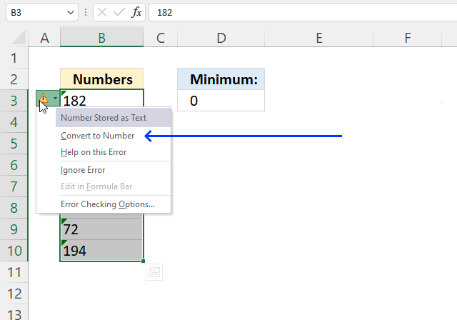 How to use the MIN function stored as text1