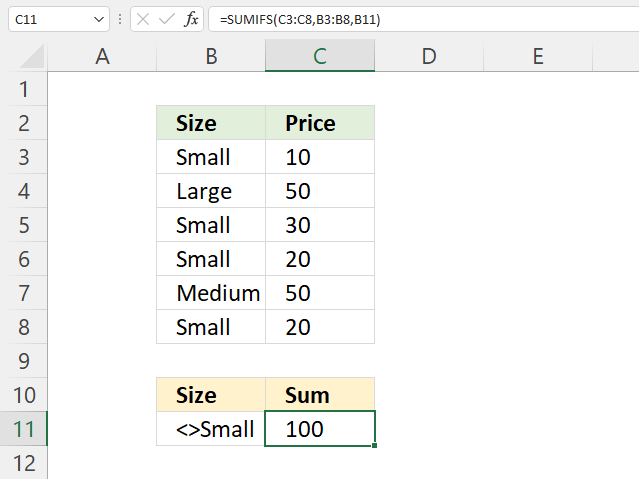 How to use the SUMIFS function not equal to