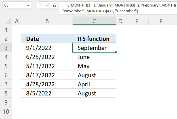 <span class='notranslate'>IFS</span> function convert month number to month name