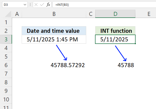 INT function split date from date and time value