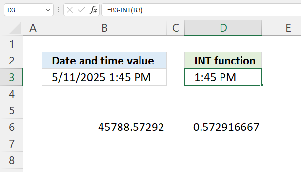 INT function split time from date and time value