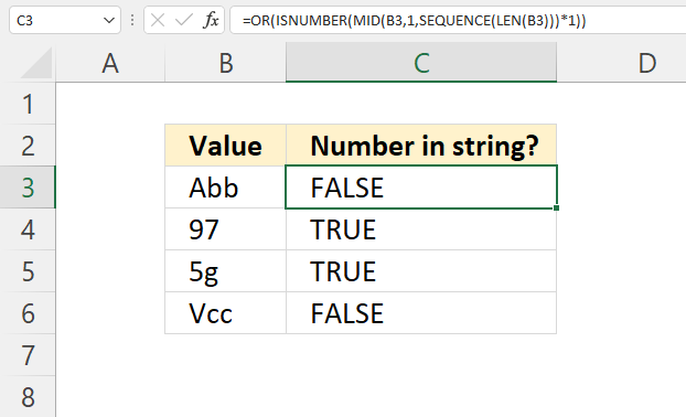 ISNUMBER function identify digits in a string