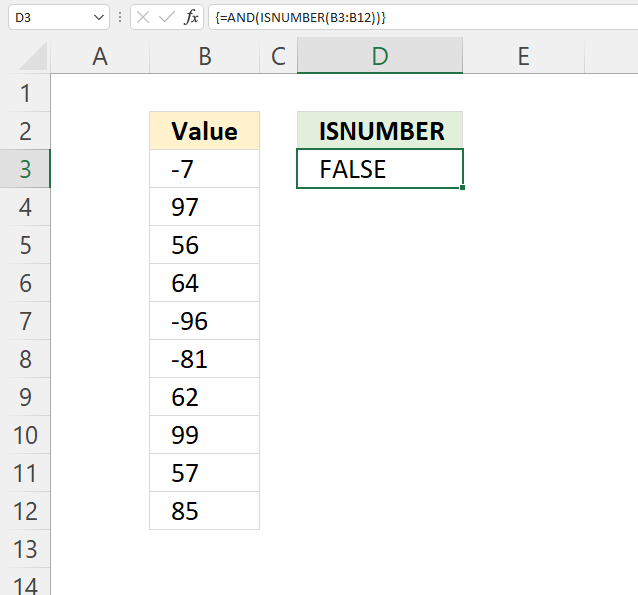 ISNUMBER function identify numbers in a cell range