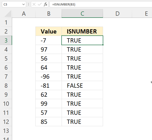 ISNUMBER function identify numbers