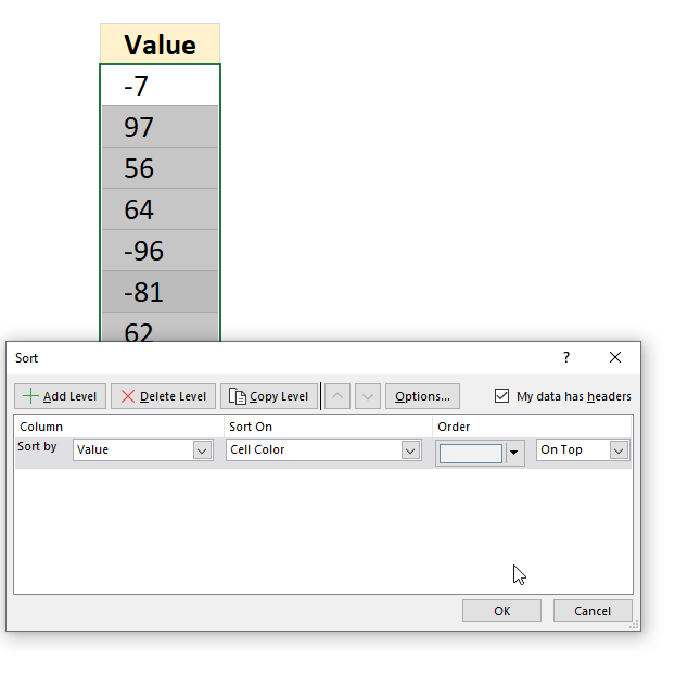 ISNUMBER function sort cells based on cell color1