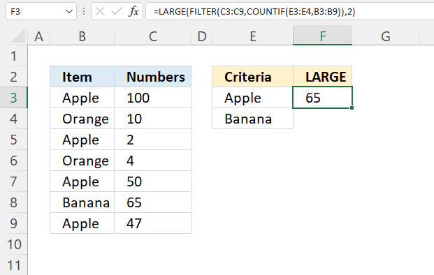 LARGE function criteria