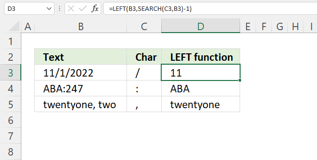 LEFT function until character
