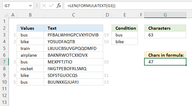 LEN function count characters in formula