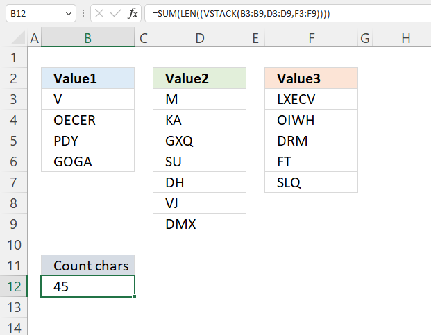 LEN function count characters in multiple cell ranges 1