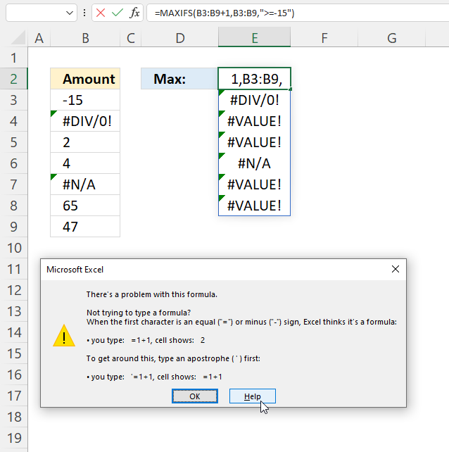 MAXIFS function calculations