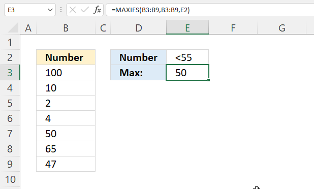 MAXIFS function example