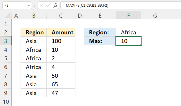 MAXIFS function example1